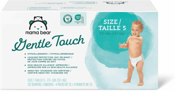 Amazon Brand -  Gentle Touch Diapers, Hypoallergenic, Size 5, 132 Count (4 Packs of 33), White
