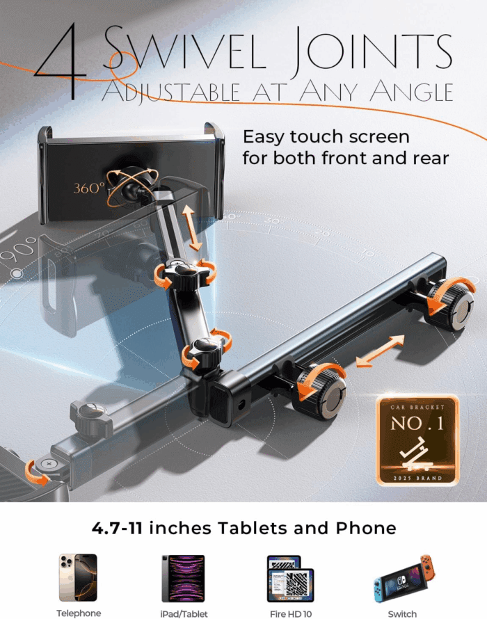 3 in 1 for Ipad Holder for Car Accessories for Women Interior Road Trip Essentials Backseat Car Organizer Car Tv for Back Seat Headrest Tablet Holder Ipad Car Mount Kids Fire Tablet 4.7-11" - Image 3