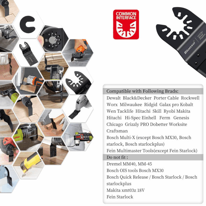 55PCS Oscillating Saw Blades, Professional Universal Titanium Multitool Blades for Wood Plastics Metal, Quick Release Multi Tool Kits Fit Dewalt Ryobi Milwaukee Rockwell Fein Makita - Image 6