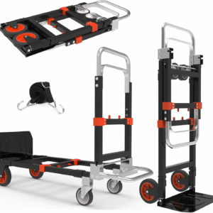 3 in 1 Heavy Duty Folding Hand Truck, Convertible Portable Steel Dolly with Telescopic Handle, Foldable Utility Cart with Rubber Wheels, 500 LB Capacity
