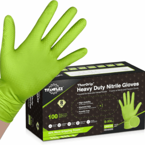 Thor Grip Heavy Duty Green Industrial Nitrile Gloves with Raised Diamond Texture, 8-Mil, Latex Free, Powder Free