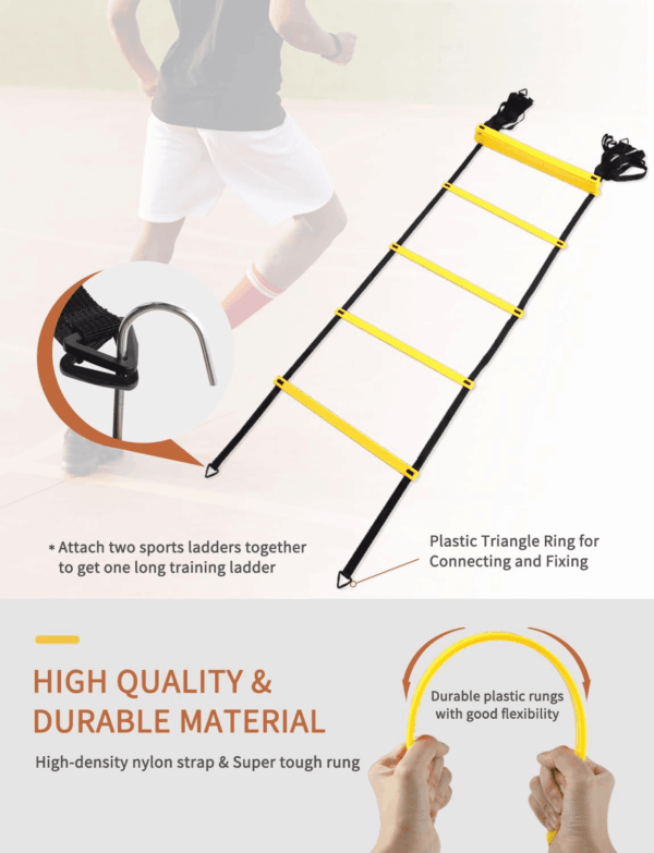 Agility Ladder,Football Training Equipment Set,4 Agility Hurdles, 20 Feet12 Rungs Speed Ladder,12 Disc Cones,Resistance Parachute, Jump Rope, 4 Resistance Bands - Image 3