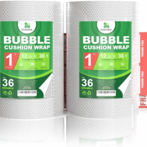 [72 Total Feet] Perforated Bubble Wrap Roll [2 Pack - 12Inch X 36Ft Rolls] Cushioning Packing Wrap for Moving Shipping Packaging with 10 Fragile Stickers, Clear