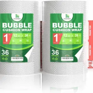 [72 Total Feet] Perforated Bubble Wrap Roll [2 Pack - 12Inch X 36Ft Rolls] Cushioning Packing Wrap for Moving Shipping Packaging with 10 Fragile Stickers, Clear