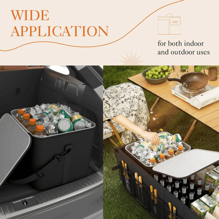 Trunk Organizer, Sturdy Foldable with Cooler for Car & SUV, 3 Compartments, Black, 30.90'12.60'10.63' - Image 6