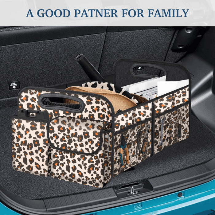 Car Trunk Organizer, Car Storage Organizer with Large Capacity Waterproof Collapsible Trunk Organizer for Car Suv/Jeep/Sedan (Leopard Print, Standard) - Image 7