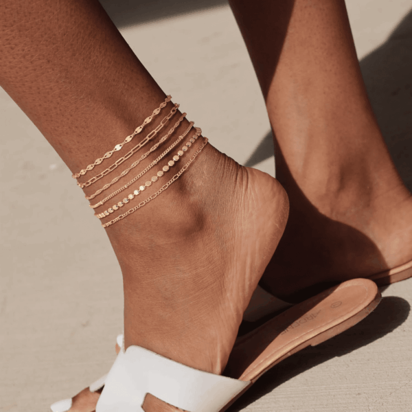 Waterproof Ankle Bracelets for Women, 14K Real Gold Filled Anklets for Women 6PCS Anklet Set Dainty Summer Beach Jewelry - Image 3