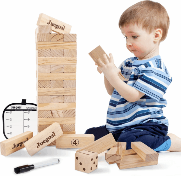 54 Pieces Giant Tumble Tower Blocks Game Giant Wood Stacking Game with 1 Dice Set Canvas Bag for Adult, Kids, Family - Image 6