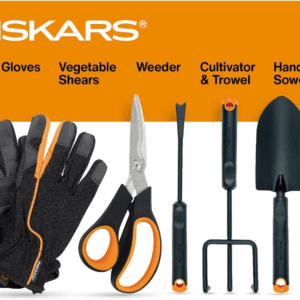 Vegetable Garden Tool Set with Vegetable Shears, Seed Sower, Trowel, Cultivator, Weeder, and L/XL Garden Gloves for Indoor or Outdoor Gardening (6 Piece Kit)