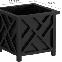 Lattice Design Planter Box – 14.75-Inch-Square Decorative Outdoor Flower or Plant Pot – Front Porch, Patio, and Garden Decor (Black) - Image 2