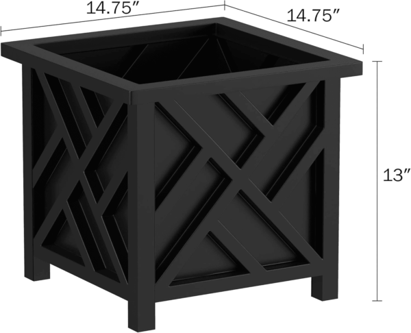 Lattice Design Planter Box – 14.75-Inch-Square Decorative Outdoor Flower or Plant Pot – Front Porch, Patio, and Garden Decor (Black) - Image 2