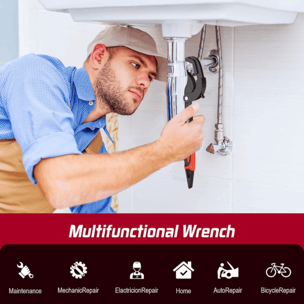 Pipe Wrench Set, 10” and 15” Self Adjusting Wrench 2-Piece Plumbing Tools - Pipe Vise Wrench Basin Wrench for 0.55“-2.48”/14-60Mm Standard Nuts, Irregular Nuts, Pipes Use - Image 6