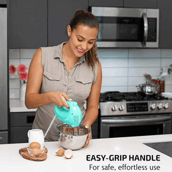 5-Speed Electric Hand Mixer with Stainless Steel Mixing Whisk, Snap-On Storage Case, Portable & Lightweight 150W Motor, Compact Handheld Mixer for Baking, Blending or Cooking, Turquoise HM151T - Image 4