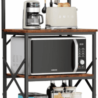 Kitchen Bakers Rack with Hutch, Coffee Bar Station 4 Tiers, Microwave Oven Stand with 6 S Hooks and Pegboard, Kitchen Microwave Rack for Spice Organizer Workstation, Rustic Brown