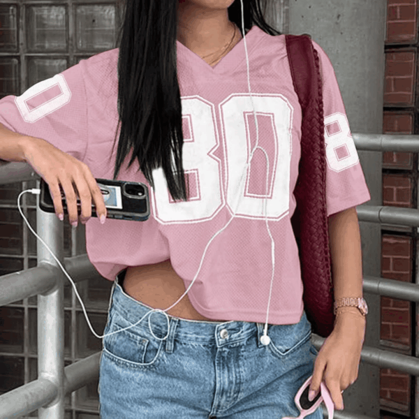 Jersey Shirts for Women Oversized Graphic Tees Cute Number Jerseys Shirt for Teens Girls V Neck Y2K Streetwear Tops - Image 2