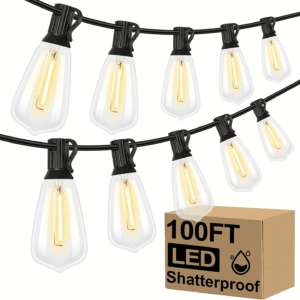 LED Outdoor String Lights 100FT Patio Lights with 52 Shatterproof ST38 Vintage Edison Bulbs, outside Hanging Light Waterproof for Porch, Deck, Garden, Backyard, Balcony, Dimmable 2700K