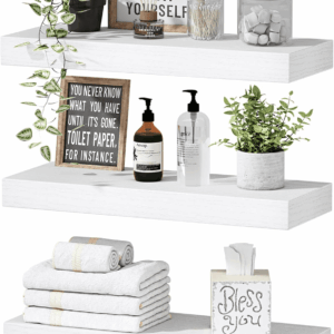 Floating Shelves for Wall Bathroom Shelf Bedroom Kitchen Living Room Hanging Book Shelves Small Farmhouse Decor 16 Inch Set of 3, White (015-W3)