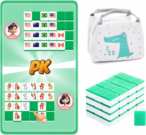 Seaside Escape Game Blocks Mahjong Sets with 49 Tiles 40Mm Pet and Flag Pattern.