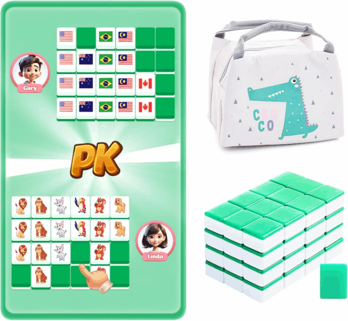 Seaside Escape Game Blocks Mahjong Sets with 49 Tiles 40Mm Pet and Flag Pattern.
