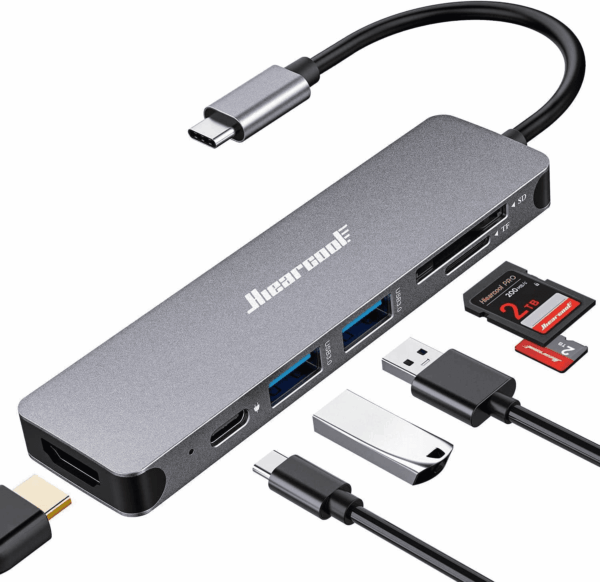 USB C Hub, USB-C Multi-Port Adapter for Macbook Pro, 7IN1 USBC to HDMI Hub Dongle Compatible for Laptops and Other Type C Devices (4K HDMI USB3.0 SD/TF Card Reader 100W PD)