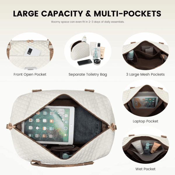 Travel Duffle Bag,Weekender Bags for Women with Shoe Compartment，Carry on Overnight Bag with Toiletry Bag,Gym Duffel Bag with Wet Pocket, Hospital Bags for Labor and Delivery - Image 4