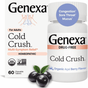 Cold Crush | Multi-Symptom Cough, Congestion & Sore Throat Relief for Adults | Acai Berry Flavor | Certified Organic & Non-Gmo | Homeopathic Remedy Made Clean | 60 Chewable Tablets​