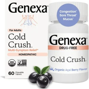 Cold Crush | Multi-Symptom Cough, Congestion & Sore Throat Relief for Adults | Acai Berry Flavor | Certified Organic & Non-Gmo | Homeopathic Remedy Made Clean | 60 Chewable Tablets​