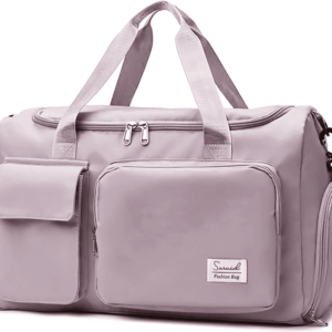 Travel Duffel Bag with Shoes Compartment Sports Gym Bag with Dry Wet Separated Pocket for Men and Women, Overnight Bag Weekender Bag Training Handbag Yoga Bag - Brown Pink