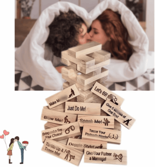 Lust Tower - Super Naughty Game for Adults, 48Pcs Couples Tumbling Block Game, Valentine Stacking Wooden Blocks for Grown Ups (1 Set)