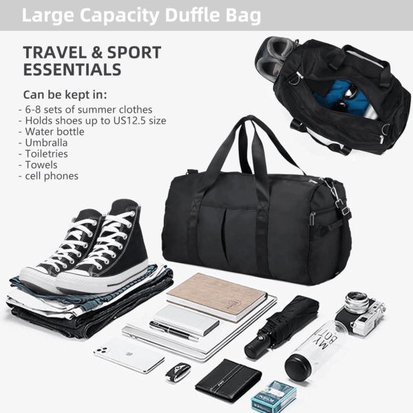 Gym Bag for Men, 40L Waterproof Sports Duffle Bags with Shoe & Wet Compartment, Small Carry on Travel Tote Bags with Trolley Sleeve for Personal Item, Fitness & Workout Gear, Black - Image 9
