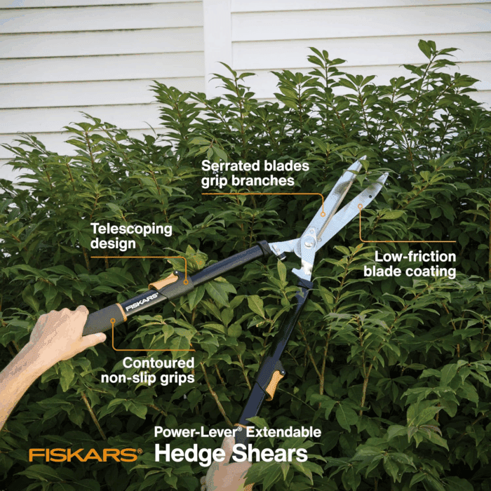 Power-Lever Hedge Shears - 25"-33" Extendable Handle - Plant Cutting Scissors - Yard and Garden Tools - Orange/Black - Image 3