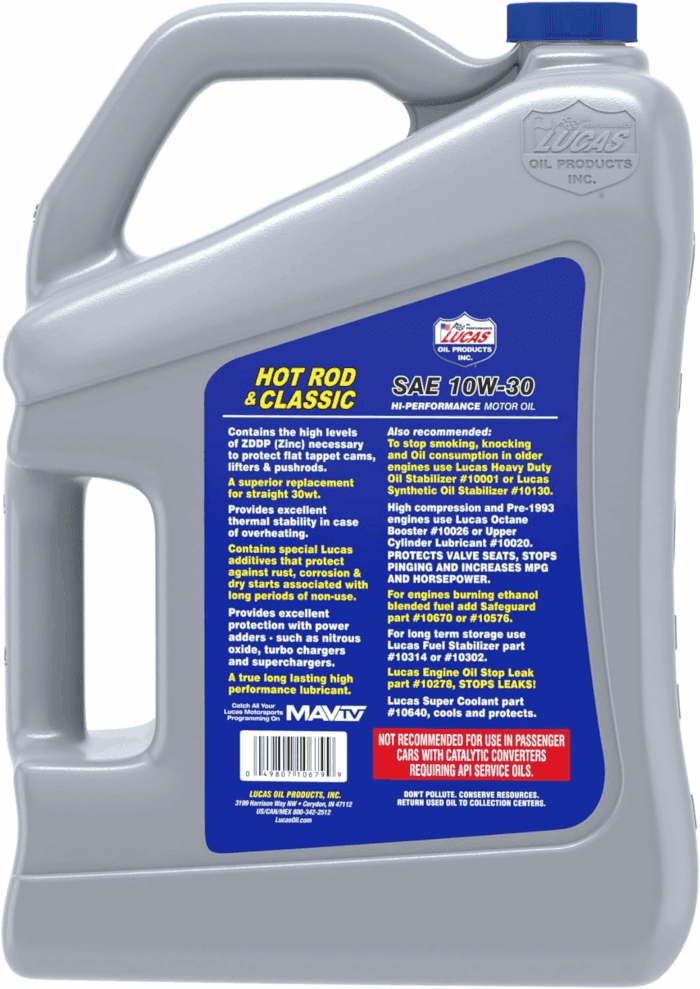 10679 Hot Rod & Classic Car SAE 10W-30 Motor Oil - 5 Quart - Image 2