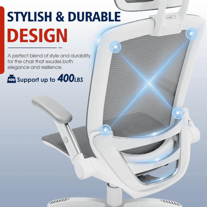 Ergonomic Office Chair, High Back Home Desk Chair with Headrest, Flip-Up Arms, 90-120° Tilt Lock and Wide Cushion, 400LBS Mesh Chairs for Man Woman, White Task Chair(Dark Grey,Gy01Wdg) - Image 7