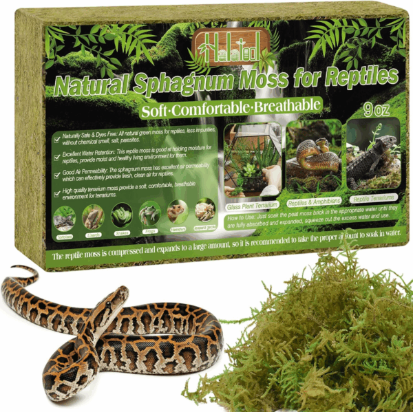 9OZ Natural Sphagnum Moss for Reptiles- 14QT Green Live Moss for Terrarium Plants Long Fiber Reptile Moss for Leopard Gecko Snake Hamsters Tortoises Frogs Lizards Salamanders