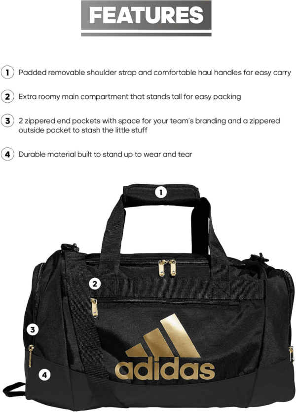 Unisex Defender 4.0 Gym Duffel Bag for Men and Women, Black/Gold Metallic, Small (38L) - Image 2