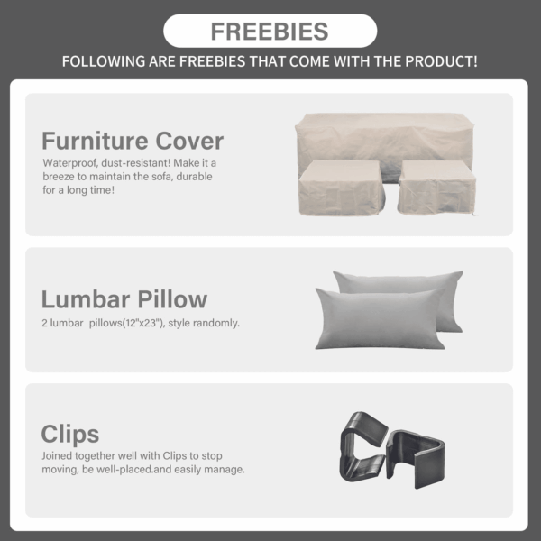 3 Pieces Patio Furniture Set Outdoor Sectional Wicker Patio Furniture Patio Couch with Ottoman and Outdoor Storage Table All-Weather Anti-Slip Cushions Waterproof Covers, Light Grey - Image 6