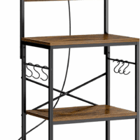 Kitchen Bakers Rack with Power Outlet, Coffee Bar Table 4 Tiers, Kitchen Microwave Stand with 6 S-Shaped Hooks, Kitchen Storage Shelf Rack for Spices, Pots and Pans - Rustic Brown
