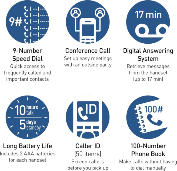 Cordless Phone with Answering Machine, Advanced Call Block, Bilingual Caller ID and Easy to Read High-Contrast Display, Expandable System with 2 Handsets - KX-TGD832M (Metallic Black) - Image 8