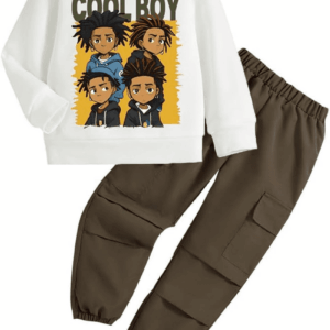 Toddler Boy Clothes Outfits - Cartoon Graphic Print round Neck Sweatshirt and Cargo Pants - Boys Clothing Set