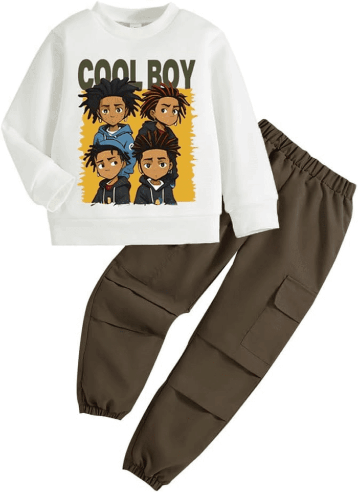 Toddler Boy Clothes Outfits - Cartoon Graphic Print round Neck Sweatshirt and Cargo Pants - Boys Clothing Set