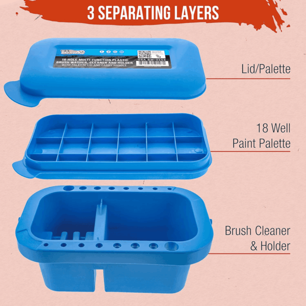 Paint Brush Cleaner Washer, 16 Hole Paintbrush Holder, 18 Palette Wells Paint Tray, 3 Cleaning Basins, Acrylic, Watercolor, Oil, Painting Accessories - Image 3