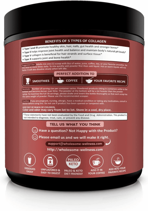 Multi Collagen Protein Powder Hydrolyzed (Type I II III V X) Grass-Fed All-In-One Super Bone Broth + Peptides - Premium Blend of Beef, Chicken, Wild Fish, Eggshell, 58 Servings - Image 3