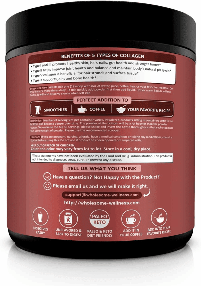 Multi Collagen Protein Powder Hydrolyzed (Type I II III V X) Grass-Fed All-In-One Super Bone Broth + Peptides - Premium Blend of Beef, Chicken, Wild Fish, Eggshell, 58 Servings - Image 3