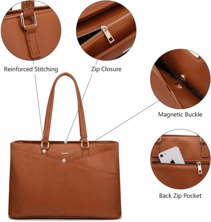 Laptop Tote Bag for Women 15.6 Inch Waterproof Leather Computer Bags Women Business Office Work Bag Briefcase Brown - Image 7