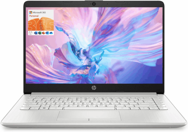 Portable Laptop, Student and Business, 14" HD Display, Intel Quad-Core N4120, 8GB DDR4 RAM, 64GB Emmc, 1 Year Office 365, Webcam, RJ-45, HDMI, Wi-Fi, Windows 11 Home, Silver