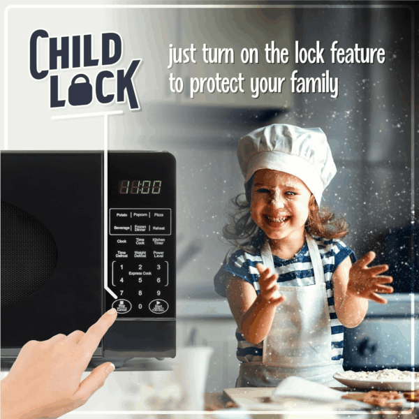 Modern Retro Countertop Microwave Oven - 700-Watt - 0.7 Cu Ft - 12 Pre-Programmed Cooking Settings - Digital Clock - Kitchen Appliances - Black - Image 4
