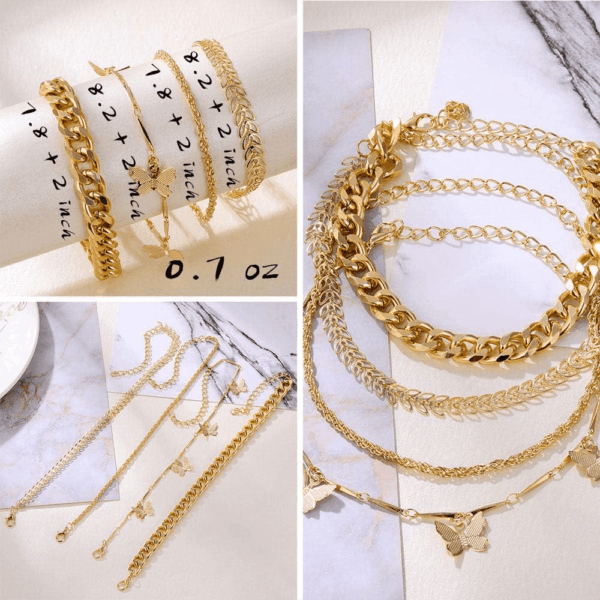 6 PACK (24 PCS) Boho Gold Chain Bracelets Set for Women, 14K Gold Plated Multiple Layered Stackable Open Cuff Wrap Bangle Adjustable Link Italian Cuban Jewelry for Women Gift - Image 2