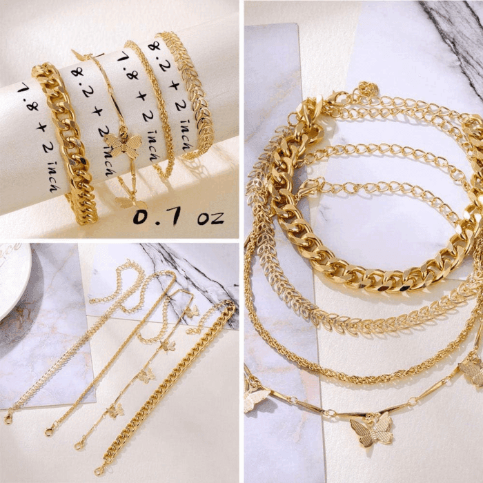 6 PACK (24 PCS) Boho Gold Chain Bracelets Set for Women, 14K Gold Plated Multiple Layered Stackable Open Cuff Wrap Bangle Adjustable Link Italian Cuban Jewelry for Women Gift - Image 2