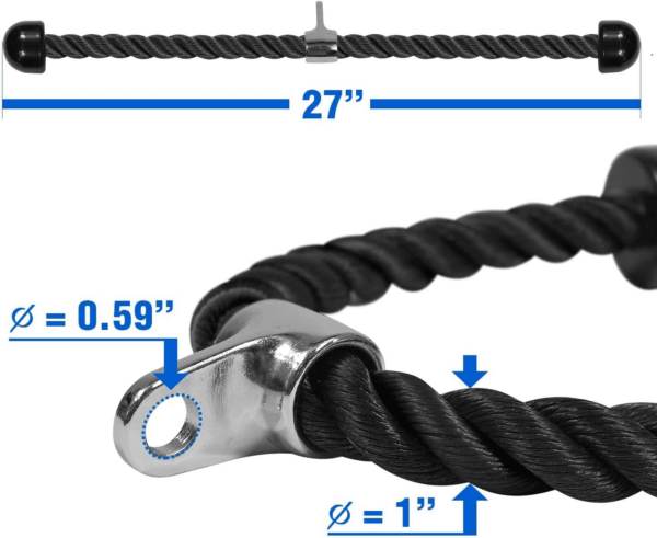 Deluxe Tricep Rope Cable Attachment, 27 & 36 Inch with 4 Colors, Exercise Machine Attachments Pulley System Gym Pull down Rope with Carabiner - Image 3