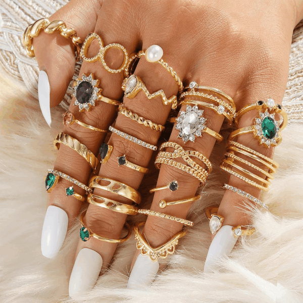 36 PC Gold Plated Jewelry Set with 4 Necklace, 11 Bracelet, 7 Ear Cuffs Earring, 14 Knuckle Rings for Women Girls Valentine Anniversary Birthday Friendship Gift - Image 5
